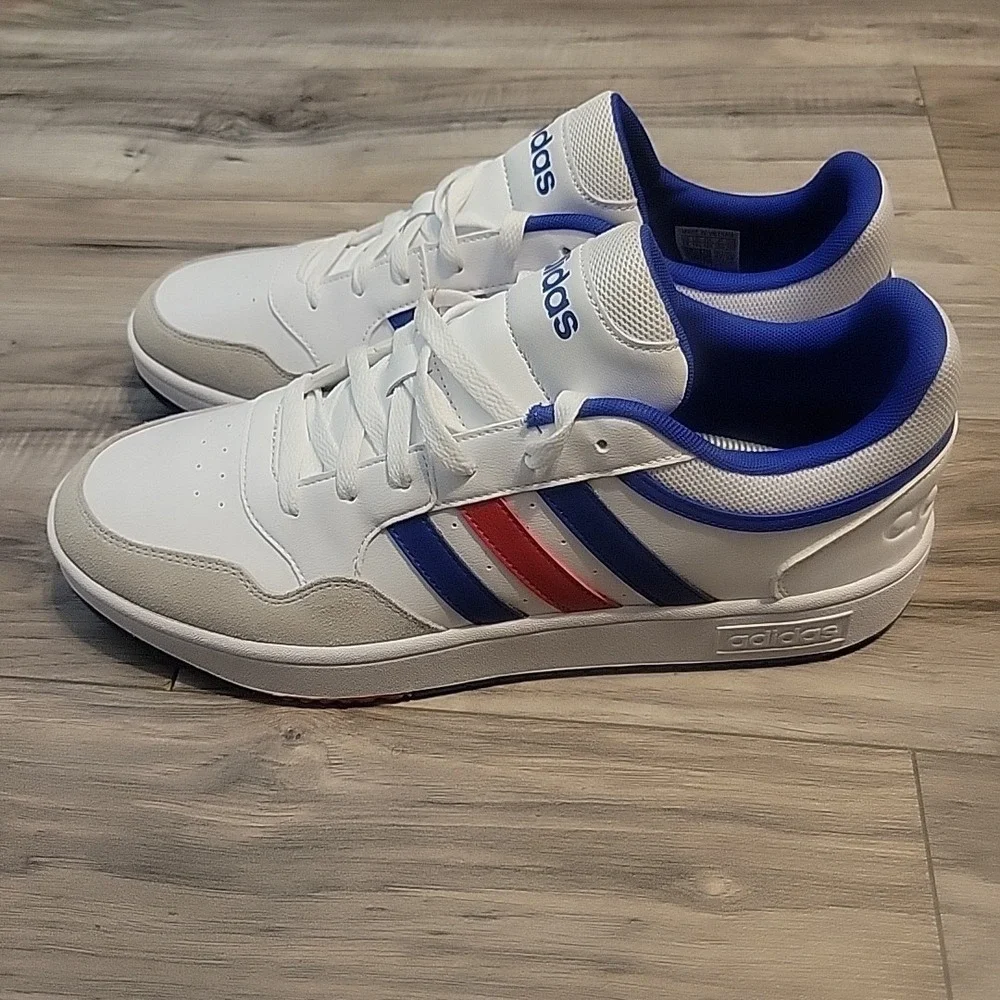 Adidas VL Court 3.0 Shoes Mens 12 White Blue Red Stripe Skatebording Sneaker NEW